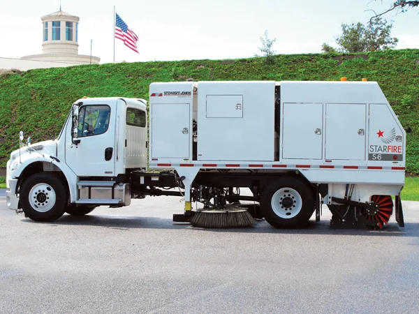 Stewart-Amos Starfire S-6t full-size mechanical broom sweeper side view